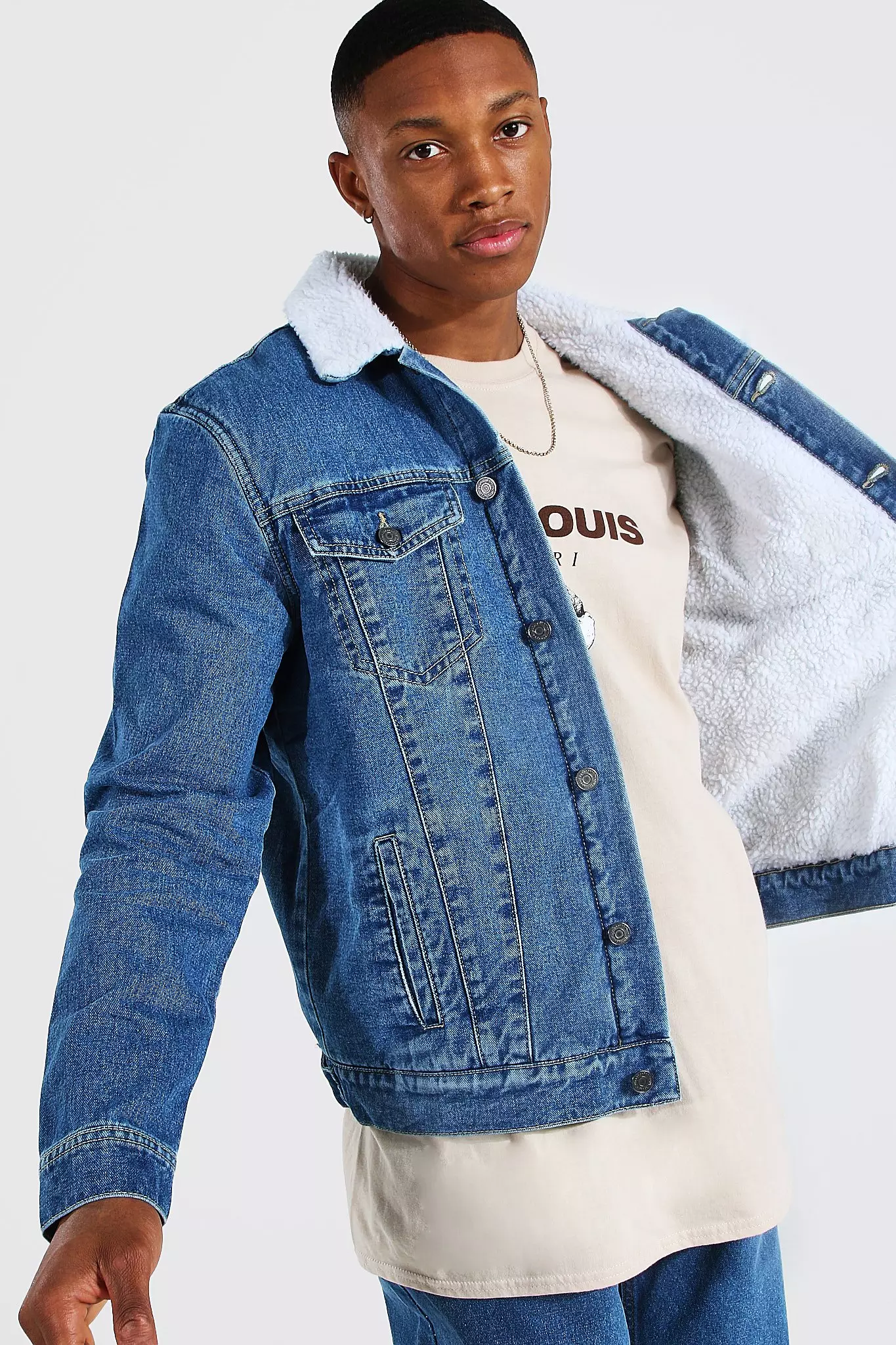 Mens denim clearance borg lined jacket